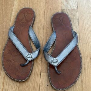 Coach Metallic Silver and Brown Sandals